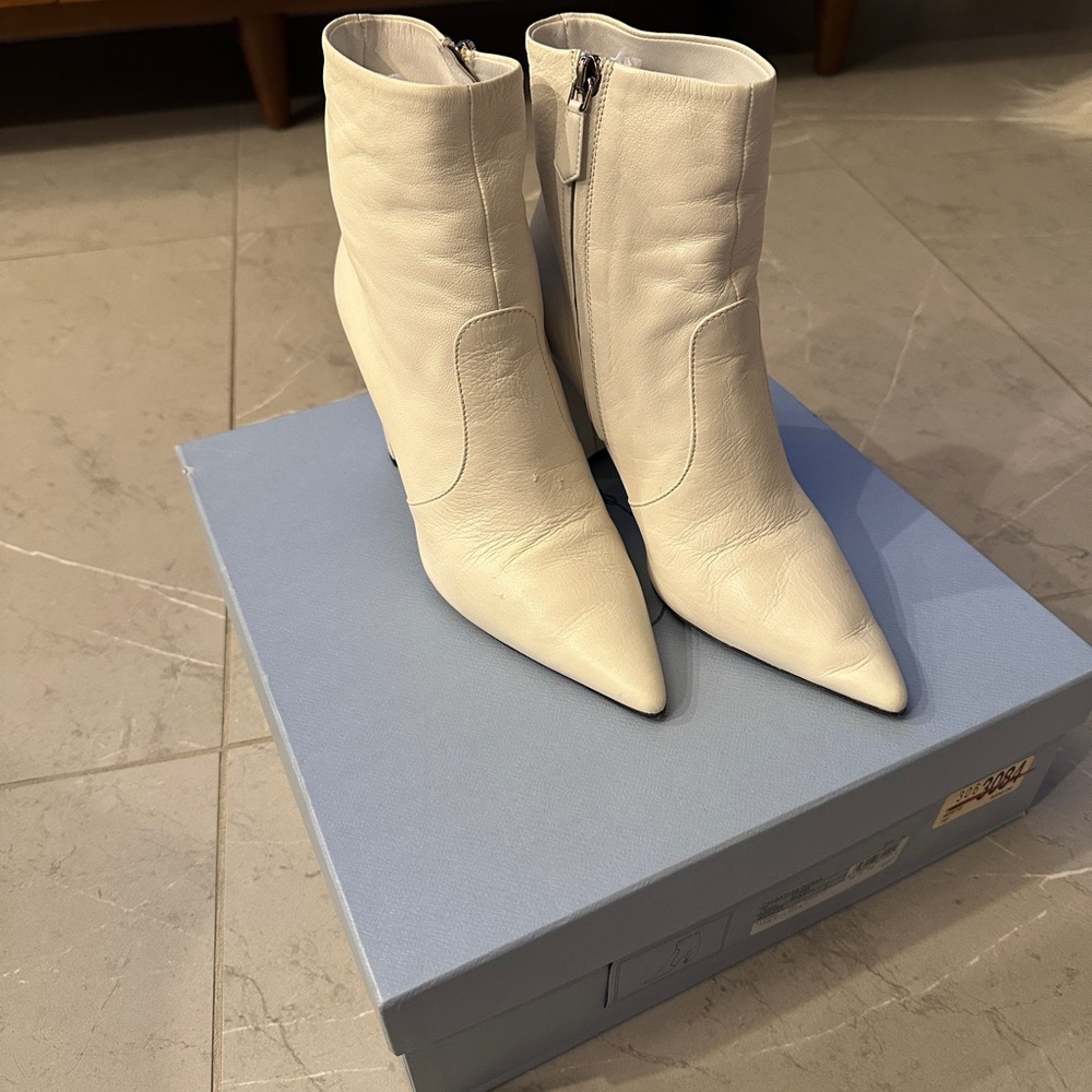 Prada White Heeled Ankle Boots Calzature Donna Madras Bianco 37